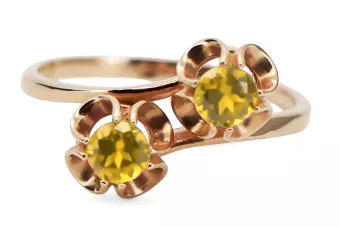 Anneau Artisanat vintage Péridot jaune Or rose 14 carats vintage d'origine vrc266r